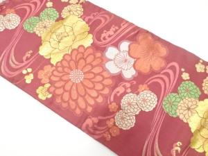 アンティーク　菊に牡丹・梅・荒波模様織り出し名古屋帯（着用可）